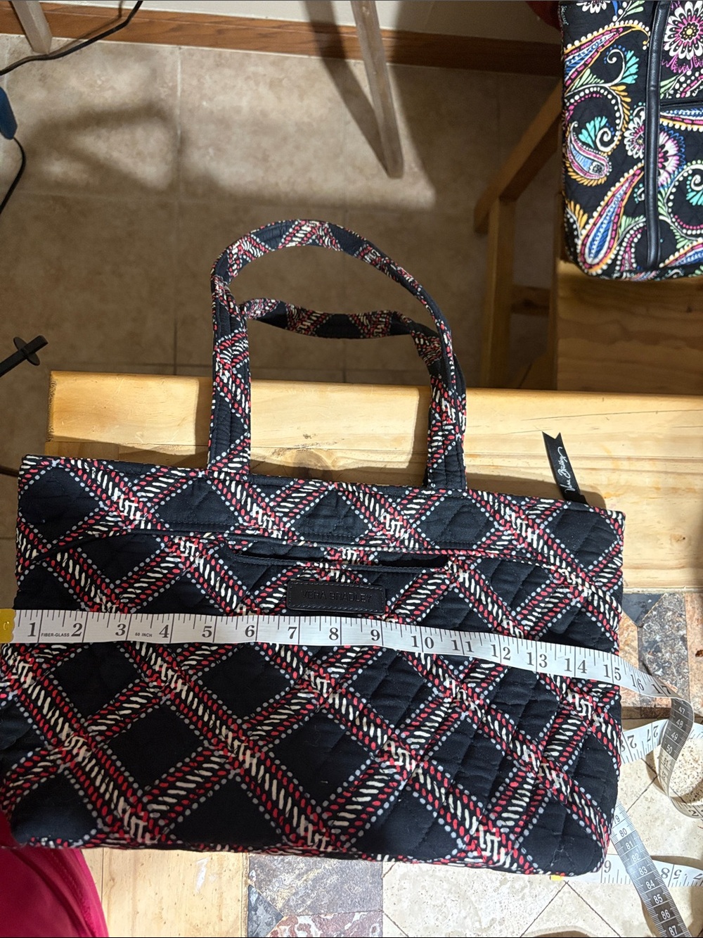 Vera Bradley Quilted Tote in Black, Red & White Plaid - Picture 8 of 10